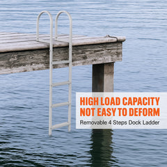 Dock Ladder, Removable 4 Steps, 500 lbs Load Capacity, Aluminum Alloy Pontoon Boat Ladder with 3.1'' Wide Step & Nonslip Rubber Mat, Easy to Install for Ship/Lake/Pool/Marine Boarding