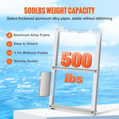 Dock Ladder, Removable 4 Steps, 500 lbs Load Capacity, Aluminum Alloy Pontoon Boat Ladder with 3.1'' Wide Step & Nonslip Rubber Mat, Easy to Install for Ship/Lake/Pool/Marine Boarding