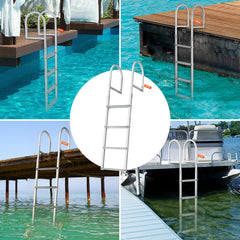 Dock Ladder, Removable 4 Steps, 500 lbs Load Capacity, Aluminum Alloy Pontoon Boat Ladder with 3.1'' Wide Step & Nonslip Rubber Mat, Easy to Install for Ship/Lake/Pool/Marine Boarding