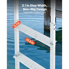 Removable Dock Ladder, 4 Steps, Aluminum Alloy Pontoon Boat Swim Ladder, with Non-Slip Wide Steps, 227 kg Weight Capacity, Quick Release Design, for Lake Swimming, Pool, Boat, Marine Boarding