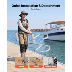 Removable Dock Ladder, 4 Steps, Aluminum Alloy Pontoon Boat Swim Ladder, with Non-Slip Wide Steps, 227 kg Weight Capacity, Quick Release Design, for Lake Swimming, Pool, Boat, Marine Boarding