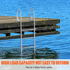 Dock Ladder, Flip-Up 4 Steps, 159 kg Load Capacity, Aluminum Alloy Pontoon Boat Ladder with 50.8 mm Wide Step & Nonslip Rubber Mat, Easy to Install for Ship/Lake/Pool/Marine Boarding