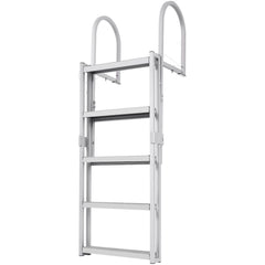 Dock Ladder, Retractable 5 Steps, 350 lbs Load Capacity, Aluminum Alloy Pontoon Boat Ladder with 66.9''-78.9'' Adjustable Height, 4'' Wide Step & Mat, for Ship/Lake/Pool/Marine Boarding