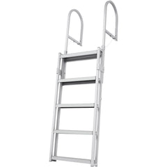 Dock Ladder, Retractable 5 Steps, 350 lbs Load Capacity, Aluminum Alloy Pontoon Boat Ladder with 66.9''-78.9'' Adjustable Height, 4'' Wide Step & Mat, for Ship/Lake/Pool/Marine Boarding