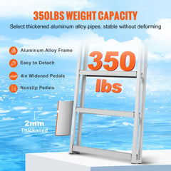 Dock Ladder, Retractable 5 Steps, 350 lbs Load Capacity, Aluminum Alloy Pontoon Boat Ladder with 66.9''-78.9'' Adjustable Height, 4'' Wide Step & Mat, for Ship/Lake/Pool/Marine Boarding