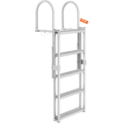Dock Ladder, Retractable 5 Steps, 350 lbs Load Capacity, Aluminum Alloy Pontoon Boat Ladder with 66.9''-78.9'' Adjustable Height, 4'' Wide Step & Mat, for Ship/Lake/Pool/Marine Boarding