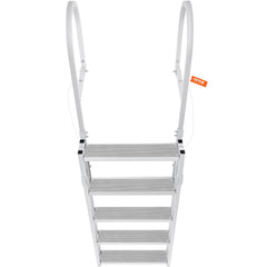 Dock Ladder, Retractable 5 Steps, 350 lbs Load Capacity, Aluminum Alloy Pontoon Boat Ladder with 66.9''-78.9'' Adjustable Height, 4'' Wide Step & Mat, for Ship/Lake/Pool/Marine Boarding