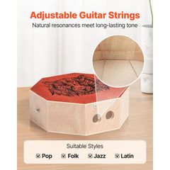 Unique Cajon Box Drum, with Internal Guitar Strings, Portable Wooden Percussion Box, Birch Wood Drum Musical Instrument with Adjustable Strap, for Beginners & Professionals, 295 x 295 x 100 mm