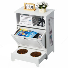 Pet Feeding Station w/ 2 Elevated Dog Bowls Dog Food & Toy Storage Cabinet