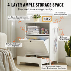 Pet Feeding Station w/ 2 Elevated Dog Bowls Dog Food & Toy Storage Cabinet