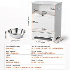 Pet Feeding Station w/ 2 Elevated Dog Bowls Dog Food & Toy Storage Cabinet