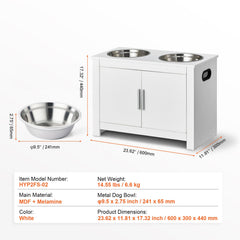 Pet Feeding Station w/ 2 Elevated Dog Bowls Dog Food & Toy Storage Cabinet