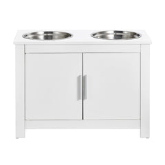 Pet Feeding Station w/ 2 Elevated Dog Bowls Dog Food & Toy Storage Cabinet