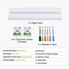 Easel Accessory Set Chalk & Markers & Paper Rolls 32PCS for Standing Easel