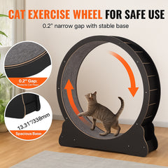 Wooden Cat Exercise Wheel, 43.3" Large Cat Treadmill Wheel for Indoor Cats, Cat Running Wheel with Detachable Carpet & Cat Teaser for Running/Walking/Training, Suitable for Most Cats