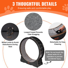Wooden Cat Exercise Wheel, 43.3" Large Cat Treadmill Wheel for Indoor Cats, Cat Running Wheel with Detachable Carpet & Cat Teaser for Running/Walking/Training, Suitable for Most Cats