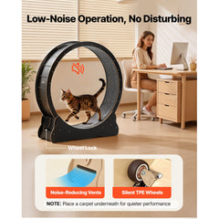 Cat Exercise Wheel, 120 cm Wooden Cat Running Wheel for Indoor Cats up to 12.7 kg, Cats Treadmill with Carpeted Runway & Locking Mechanism, Quiet Kitten Sport Toys for Pets Fitness, Black