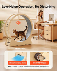 Cat Exercise Wheel, 120cm Wooden Cat Running Wheel for Indoor Cats up to 12.7kg Cats Treadmill with Carpeted Runway & Locking Mechanism, Quiet Roller Kitten Sport Toys for Pets Fitness & Health