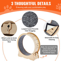 Cat Exercise Wheel, Large Cat Treadmill Wheel for Indoor Cats, 35.8 inch Cat Running Wheel with Detachable Carpet and Cat Teaser for Running/Walking/Training, Suitable for Most Cats