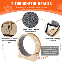 Cat Exercise Wheel, Large Cat Treadmill Wheel for Indoor Cats, 35.8 inch Cat Running Wheel with Detachable Carpet and Cat Teaser for Running/Walking/Training, Suitable for Most Cats