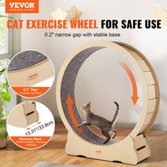 Wooden Cat Exercise Wheel, 1320mm Large Cat Treadmill Wheel for Indoor Cats, Cat Running Wheel with Detachable Carpet & Cat Teaser for Running/Walking/Training, Suitable for Most Cats