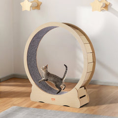 Wooden Cat Exercise Wheel, 1320mm Large Cat Treadmill Wheel for Indoor Cats, Cat Running Wheel with Detachable Carpet & Cat Teaser for Running/Walking/Training, Suitable for Most Cats