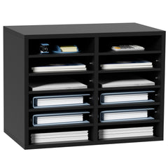 Wood Literature Organizer Adjustable File Sorter 12 Compartments Black