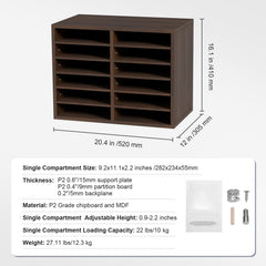 Wood Literature Organizer Adjustable File Sorter 12 Compartments Brown