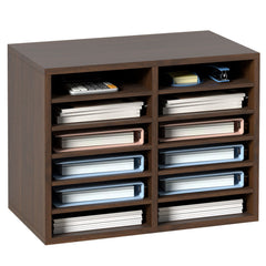 Wood Literature Organizer Adjustable File Sorter 12 Compartments Brown