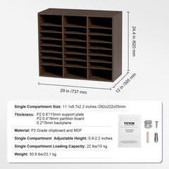 Wood Literature Organizer Adjustable File Sorter 24 Compartments Brown