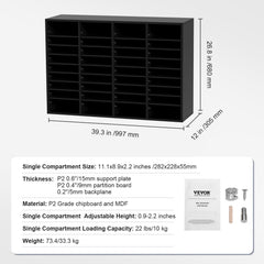Wood Literature Organizer, 36 Compartments, File Sorter with Removable Shelves, Mailboxes Slot for Office Home Classroom Mailrooms Organization, EPA Certified, Black