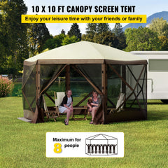Pop-up Camping Gazebo Camping Canopy Shelter 6 Sided 10' x 10' Sun Shade
