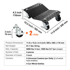 Car Dolly Wheel Tire Dolly 4 PCS Heavy Duty Skate Auto Repair Dolly 6000LB