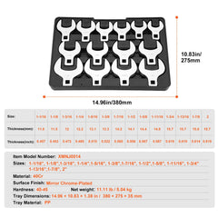 Crowfoot Wrench Set, 1/2" Drive 14-Piece SAE (1-1/16" - 2") Crows Foot Wrench Set with Storage Tray, 40CR Material with Laser Etched Sizing, for Mechanical Maintenance or Repairs