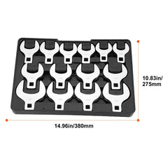 Crowfoot Wrench Set, 1/2" Drive 14-Piece SAE (1-1/16" - 2") Crows Foot Wrench Set with Storage Tray, 40CR Material with Laser Etched Sizing, for Mechanical Maintenance or Repairs