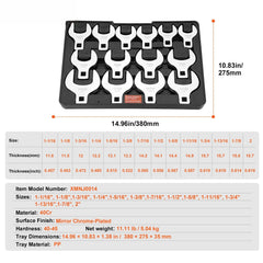 Crowfoot Wrench Set, 1/2" Drive 14-Piece SAE (1-1/16" - 2") Crows Foot Wrench Set with Storage Tray, 40CR Material with Laser Etched Sizing, for Mechanical Maintenance or Repairs
