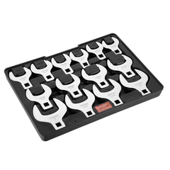Crowfoot Wrench Set, 1/2" Drive 14-Piece SAE (1-1/16" - 2") Crows Foot Wrench Set with Storage Tray, 40CR Material with Laser Etched Sizing, for Mechanical Maintenance or Repairs