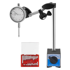 Dial Test Indicator with Dual Rod Stand and Storage Case, 0.03 mm Accuracy, 0-25.4mm Range, Fine Adjustable Long Arm, Non-Magnetic Centering Rods for Machine Set-Up, Narrow Area Measurement
