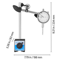 Dial Test Indicator with Dual Rod Stand and Storage Case, 0.03 mm Accuracy, 0-25.4mm Range, Fine Adjustable Long Arm, Non-Magnetic Centering Rods for Machine Set-Up, Narrow Area Measurement