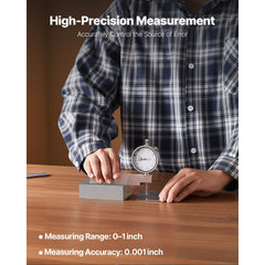 Dial Test Indicator with Metal Base, 0.03 mm Accuracy, 0-25.4mm Range, Easy to Read Large Dial, Professional for Narrow Area Measurement, Industrial Machining & Inspection, Precision Testing