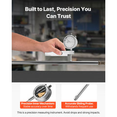 Dial Test Indicator with Metal Base, 0.03 mm Accuracy, 0-25.4mm Range, Easy to Read Large Dial, Professional for Narrow Area Measurement, Industrial Machining & Inspection, Precision Testing