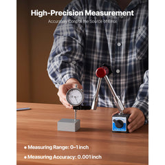 Dial Test Indicator with Magnetic Flexible Base Stand, 0.03 mm Accuracy, 0-25.4mm Range, Fine Adjustable Long Arm, Professional for Machine Set-Up, Narrow Area Measurement, Easy to Read