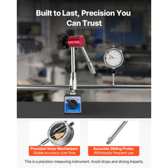 Dial Test Indicator with Magnetic Flexible Base Stand, 0.03 mm Accuracy, 0-25.4mm Range, Fine Adjustable Long Arm, Professional for Machine Set-Up, Narrow Area Measurement, Easy to Read