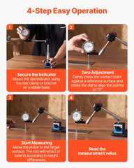 Dial Test Indicator with Magnetic Flexible Base Stand, 0.03 mm Accuracy, 0-25.4mm Range, Fine Adjustable Long Arm, Professional for Machine Set-Up, Narrow Area Measurement, Easy to Read
