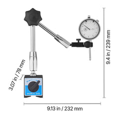 Dial Test Indicator with Magnetic Flexible Base Stand, 0.03 mm Accuracy, 0-25.4mm Range, Fine Adjustable Long Arm, Professional for Machine Set-Up, Narrow Area Measurement, Easy to Read