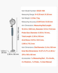 Dial Test Indicator and Bore Gauge Measuring Tool Set, Dial Indicator 0.03 mm Accuracy, 50.8-152.4 mm Bore Range with Rod, Storage Case, Anvils for Industrial Machining Measurements