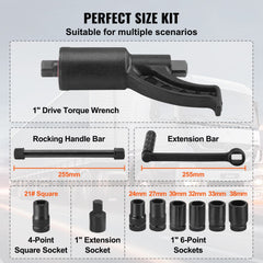 Torque Multiplier, Heavy Duty Torque Multiplier Wrench Set, 1 Inch Drive Lug Nut Wrench Torque Multiplier, 1:64 6800N.m Lug Nut Remover, with 8 Sockets and Storage Case for Truck Trailer RV