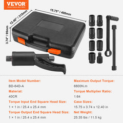 Torque Multiplier, Heavy Duty Torque Multiplier Wrench Set, 1 Inch Drive Lug Nut Wrench Torque Multiplier, 1:64 6800N.m Lug Nut Remover, with 8 Sockets and Storage Case for Truck Trailer RV