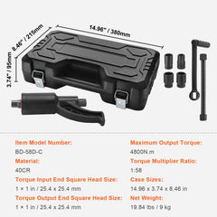 Torque Multiplier, Heavy Duty Torque Multiplier Wrench Set, 1 Inch Drive Lug Nut Wrench Torque Multiplier, 1:58 4800N.m Lug Nut Remover, with 4 Sockets and Storage Case for Truck Trailer RV