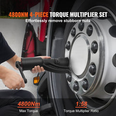 Torque Multiplier, Heavy Duty Torque Multiplier Wrench Set, 1 Inch Drive Lug Nut Wrench Torque Multiplier, 1:58 4800N.m Lug Nut Remover, with 4 Sockets and Storage Case for Truck Trailer RV